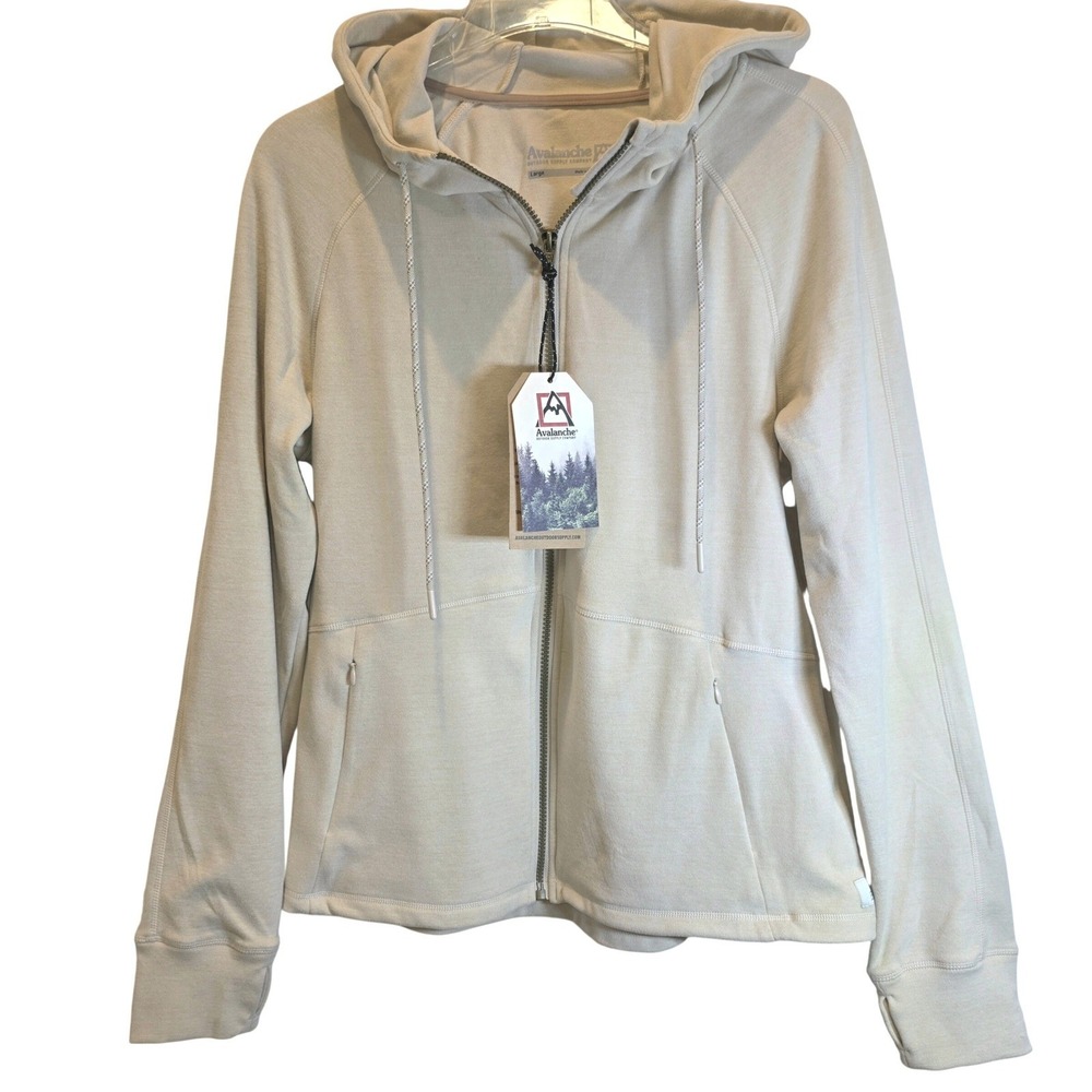 Avalanche Double Peached Hoodie Full Zip Jacket Womens Large Beige Fleece $98 - Picture 3 of 12